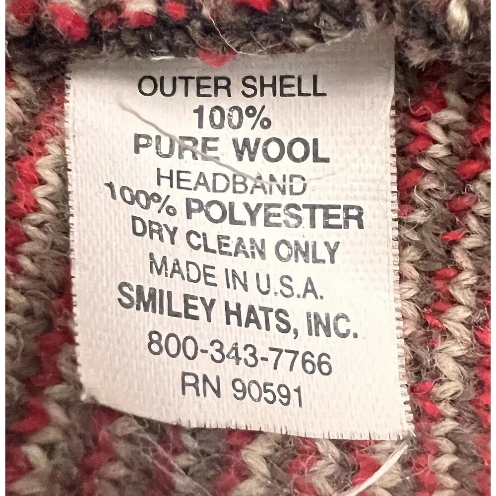 Smiley Trapper Beanie Brown 100% Pure Wool OSFM‎ Made In USA